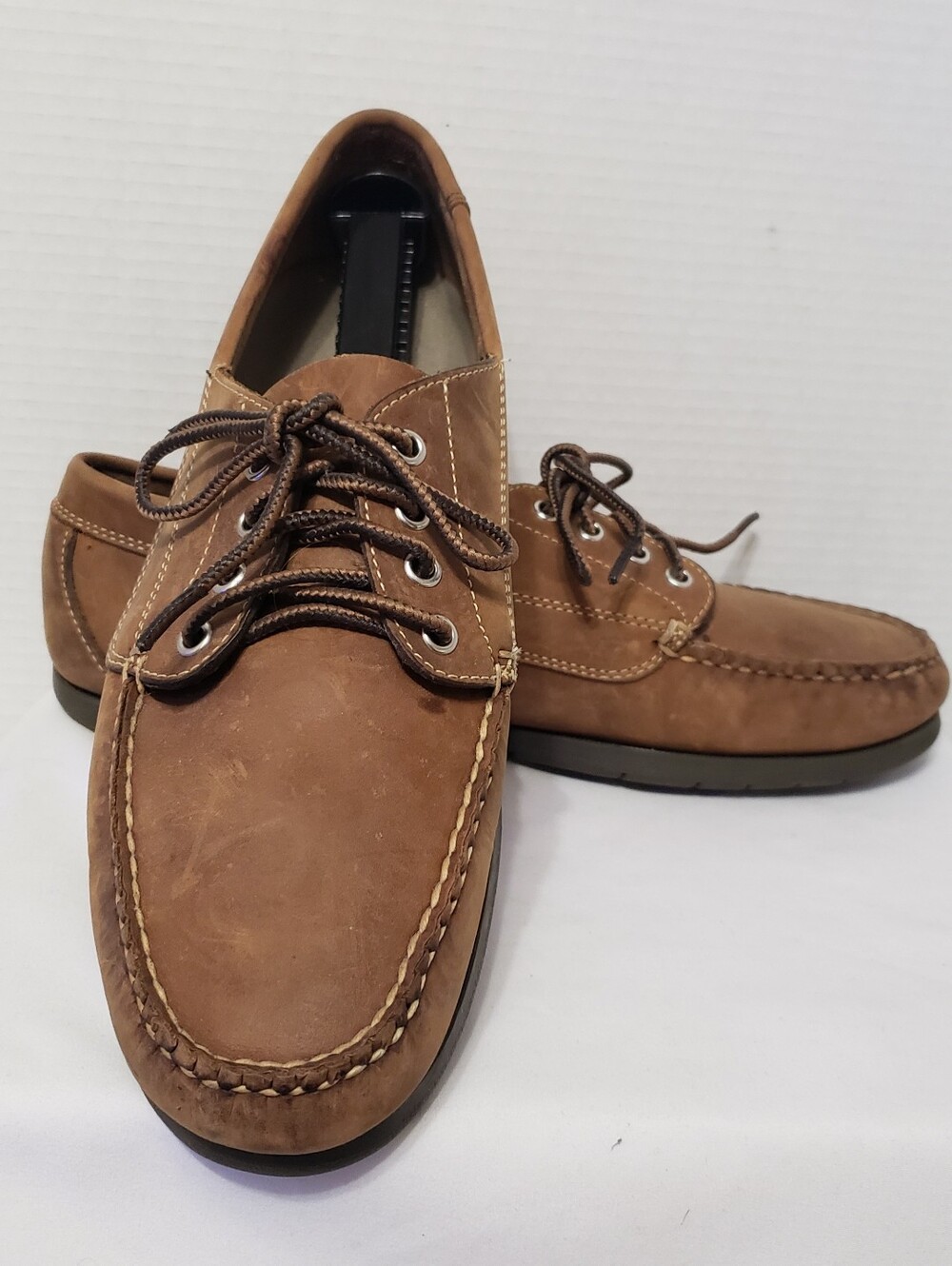 L.L.Bean Men's Leather Moccasins Rubber Sole Blucher Moc Brown Size 12 D